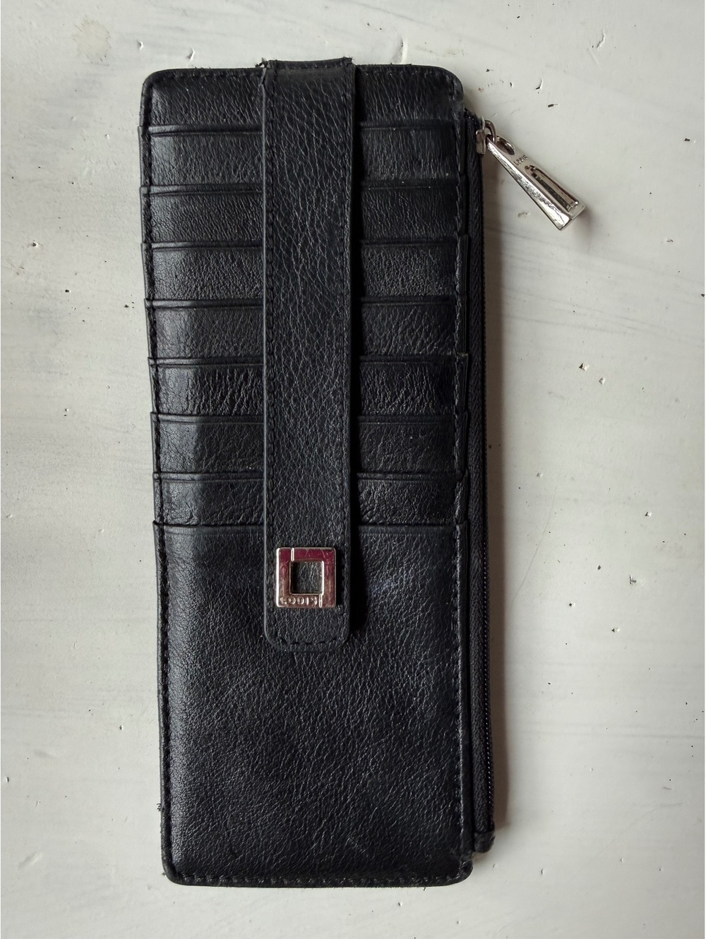 Lodis Black Leather Slim Wallet with Multiple Card Slots and Zip Pocket